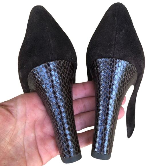 Franco Sarto Peep Toe Heels Valita Women 7M Shoes Dark Brown Suede Pump READ - Picture 6 of 16